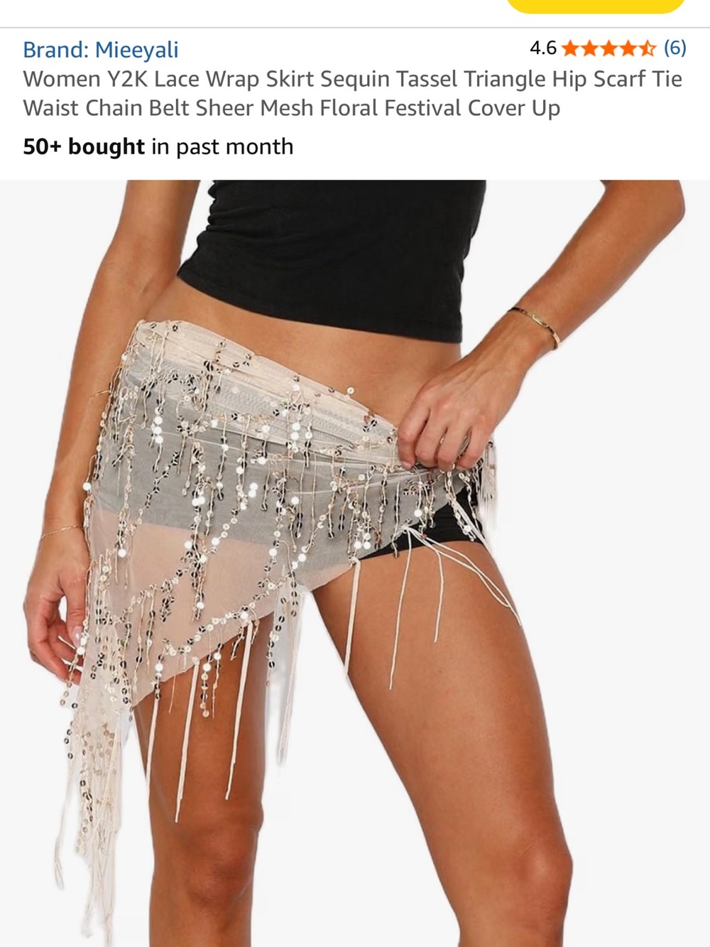 Sheer Sequin Tassel Wrap Skirt Cover-Up in Nude